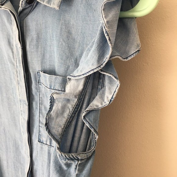 Target Lyocell Blue Button Down Tank with Ruffles - Picture 4 of 8